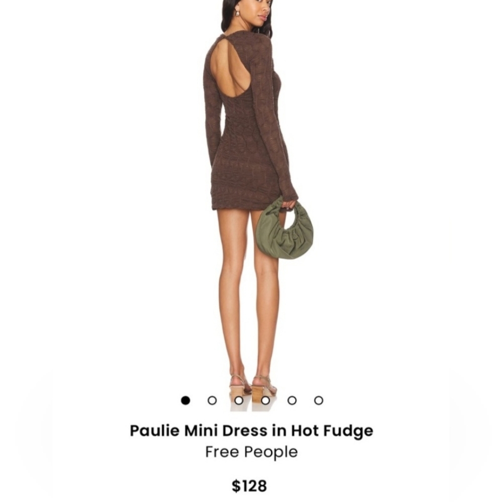 Paulie Stretch BROWN  hot fudge open back long sleeve MINI dress FREE PEOPLE NEW